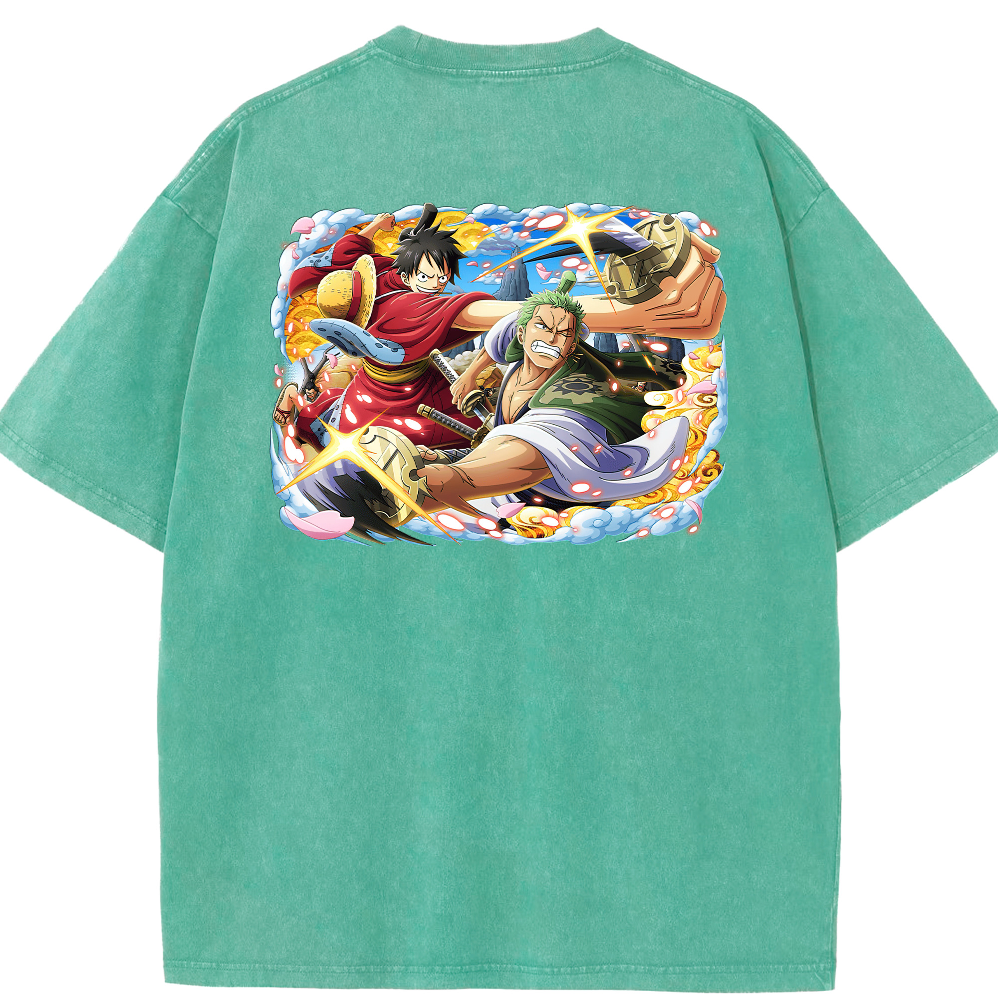 ワンピース モンキー・D・ルフィ ONE PIECE Monkey D. Luffy 綿100% ヴィンテージ風 半袖Tシャツ（背面プリント）